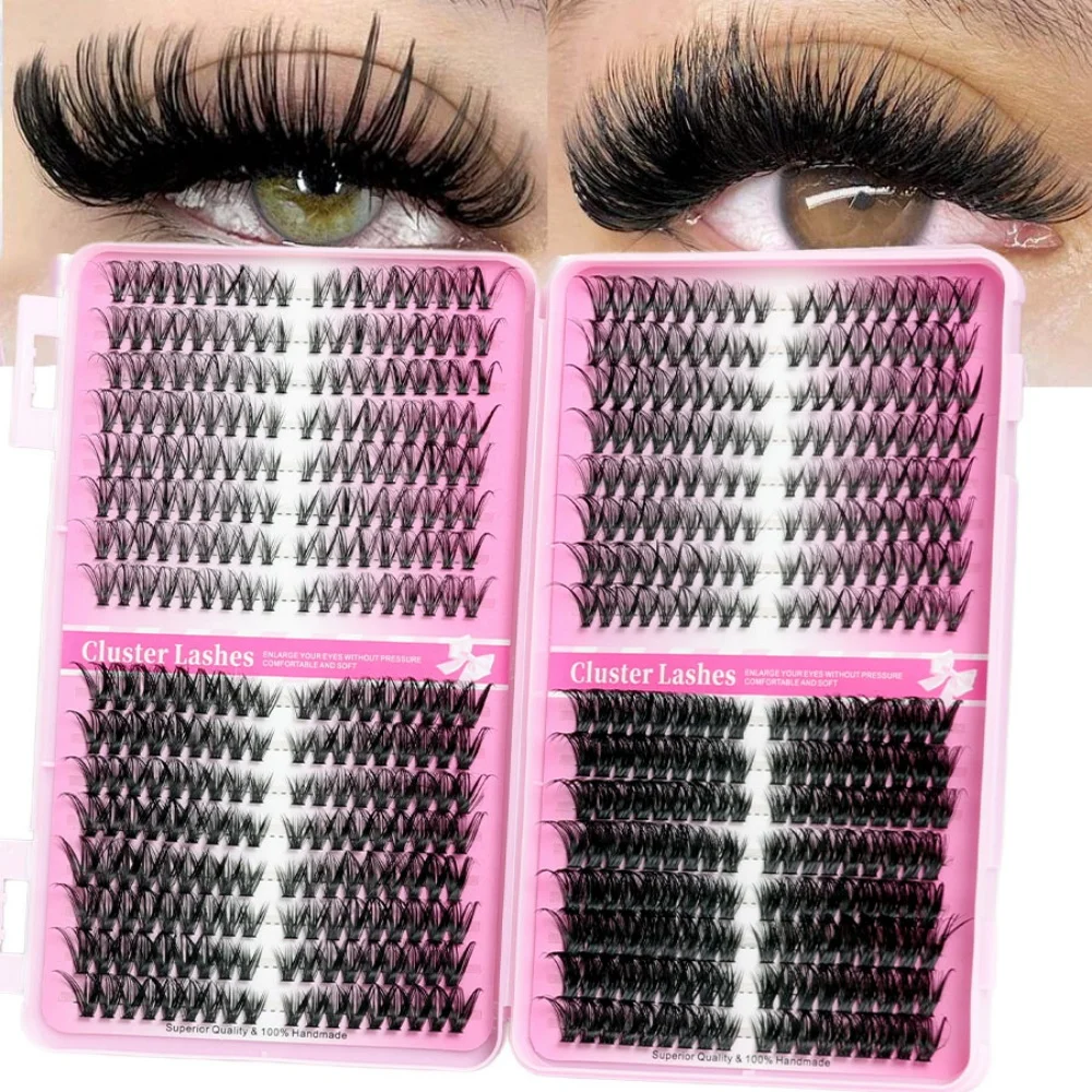 1 Box mit 720 Cluster-CC-Curly-Kunstwimpern, natürlich gespaltene Wimpern. Cluster-Wimpern. Flauschig. Dick und robust. Weich