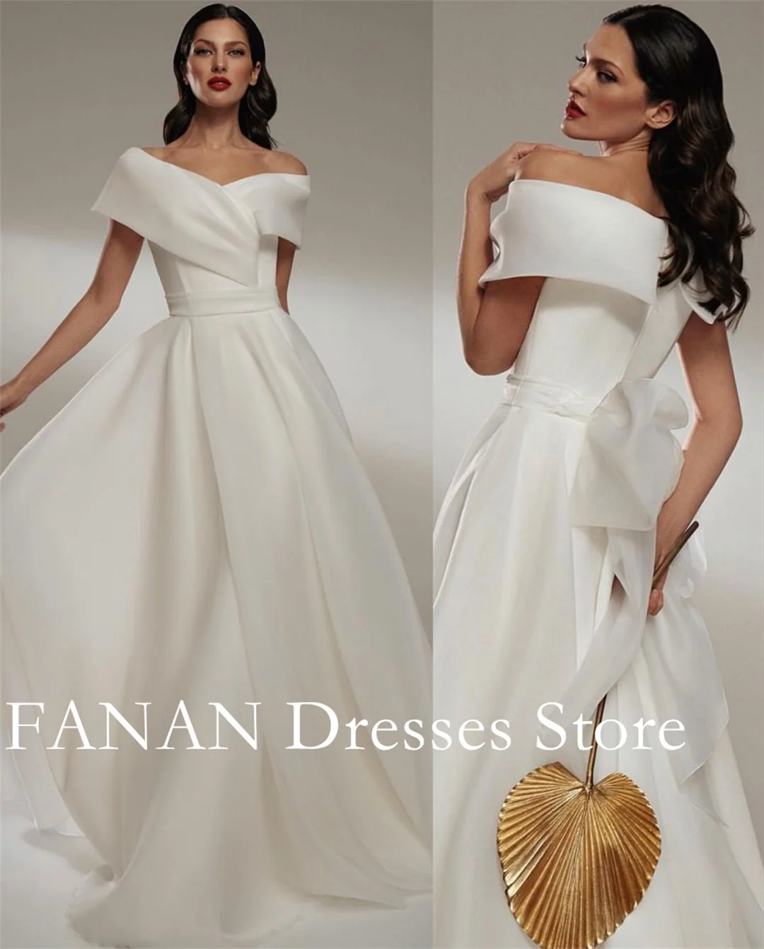 

FANAN Korea Off Shoulder Ruched Ivory Organza Elegant Princess Wedding Dresses 웨딩드레스 Customized Lace-Up Bride Gowns Plus Size