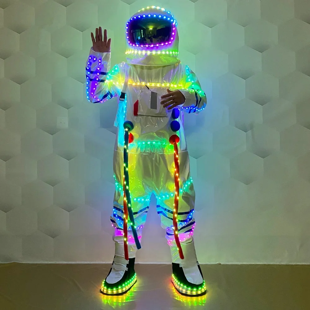 New LED Luminous Astronaut Costumes, Stage Dance Show Clothes, Flashing Robot Dance Suit Led Lighting Up Clothing Helmet