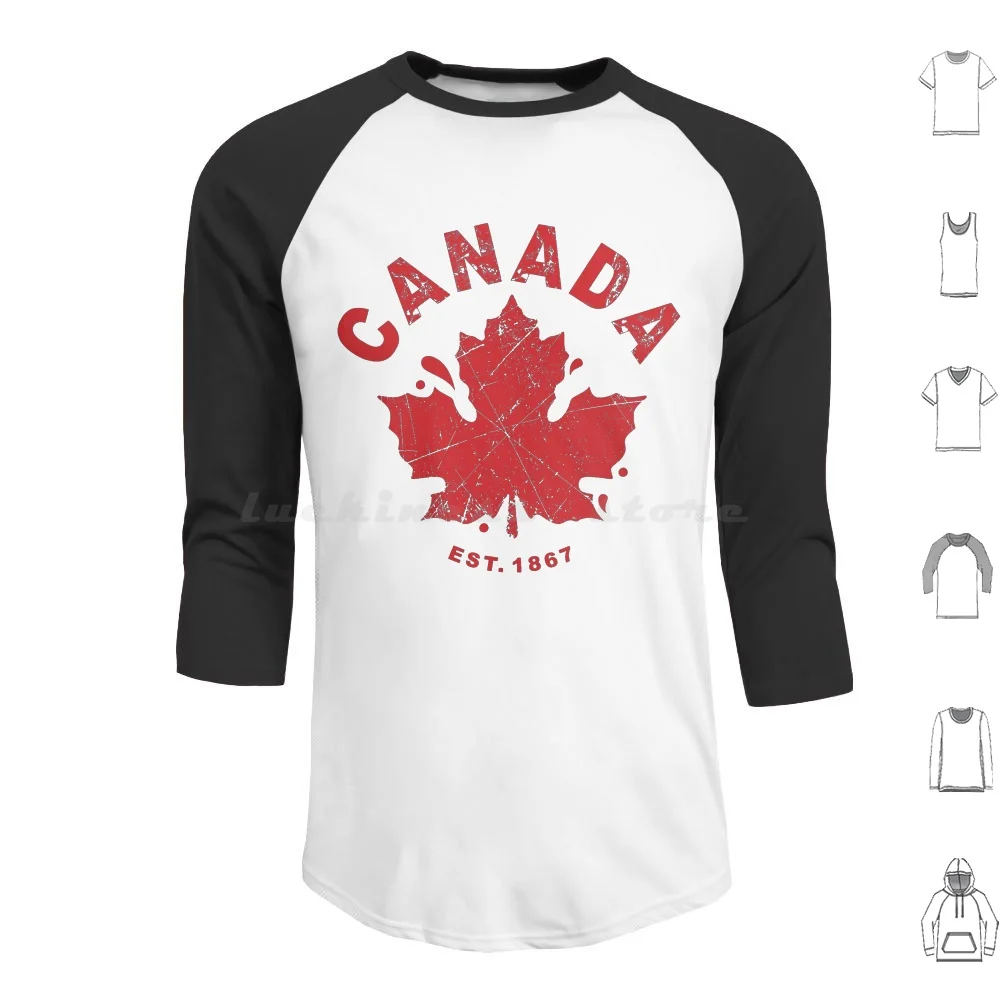 Día de Canadá Est. 1867 Sudadera con capucha con icono de hoja de arce y bandera canadiense, roja sobre blanca, de algodón, manga larga, Día de Canadá