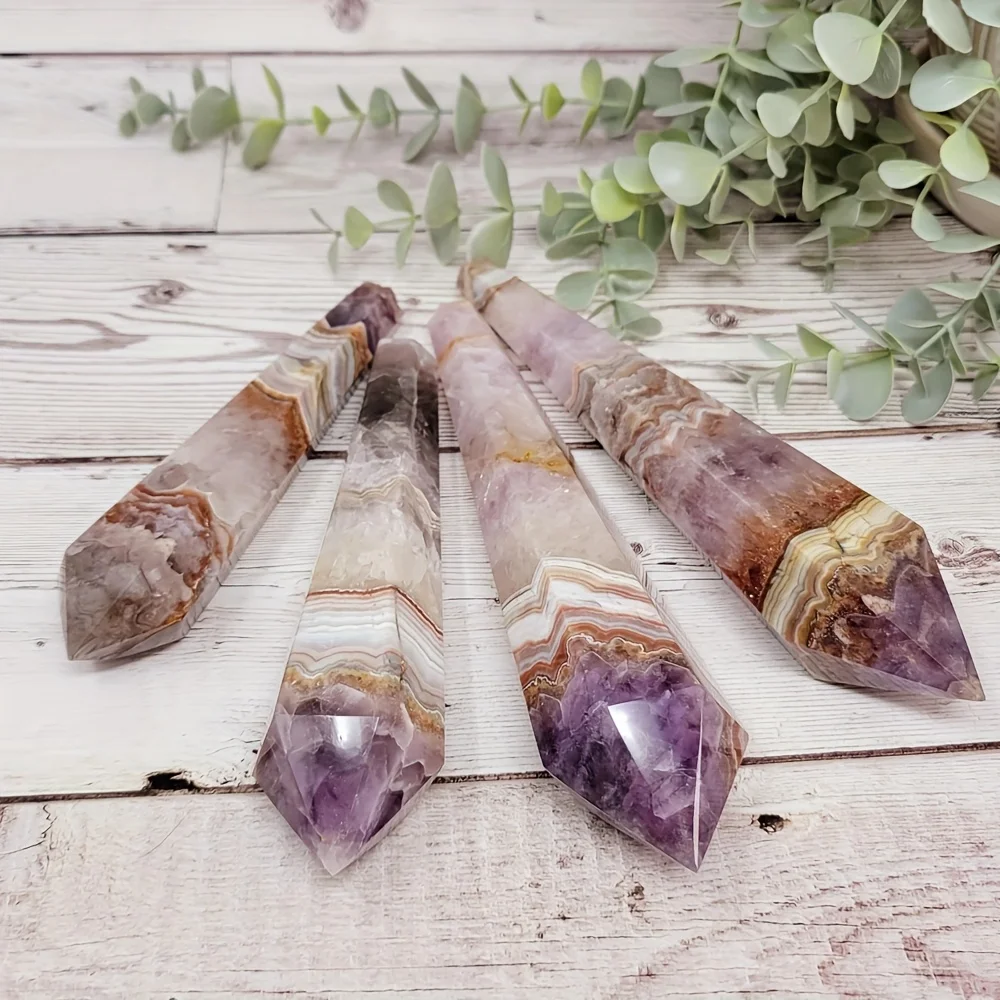 Varita de ágata amatista, piedras decorativas, con loco, mezcla excepcional de colores mezclados, decoración del hogar, regalo para el Día de San Valentín, 1 ud.