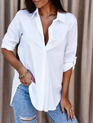 2023 Spring Oversize Women's White Shirt Fashion Long Sleeve Turn-down Collar Shirts Female Elegant Loose Office Ladies Clothes