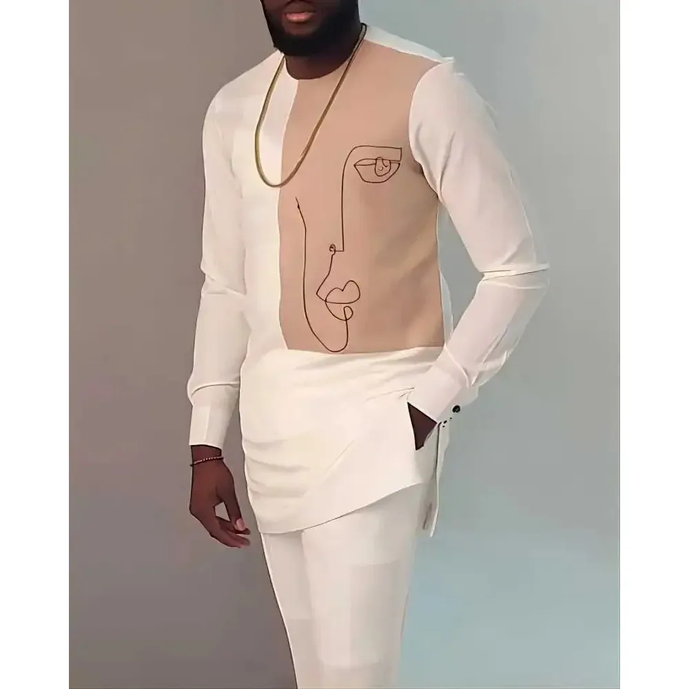 الصيف الرجال الأفريقيات التقليدية الأنيقة الدعاوى الزي Dashiki 2 قطعة قميص وسراويل مجموعة كاملة مصمم الملابس عباية العلامة التجارية زي