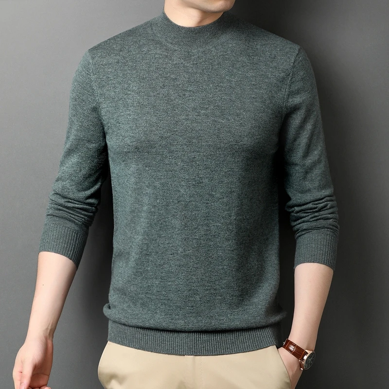 

Mens Ture 100% Sheep Wool Tee Tops Autumn & Winter Mock Neck Knitwear Long Sleeve Pure Wool Sweater Pullovers Knit Clothes