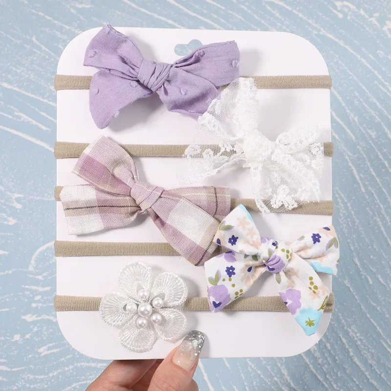

5Pcs Soft Baby Bows Flowers Hairbands for Girls Elastic Turban HairBands Nylon Newborn Headwrap Headwear Kids Hair Accessories