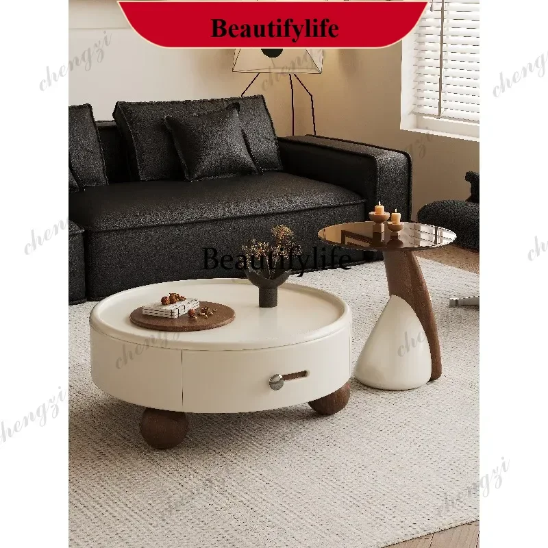 Medieval cream wind coffee table living room household small apartment walnut round coffee table p182