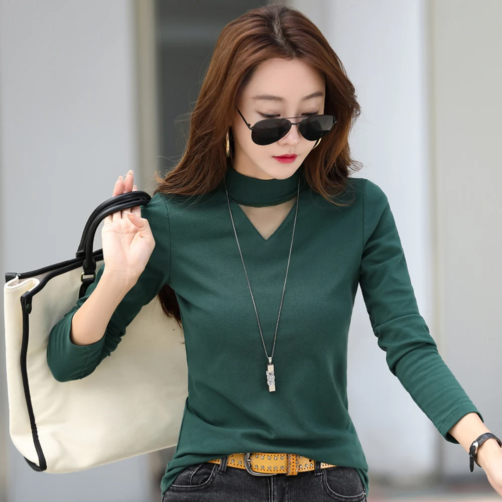 

European Station Long sleeved T-shirt Women's Spring and Autumn New Light Luxury Fashion Large Size Elastic Slim Fit High Neck T