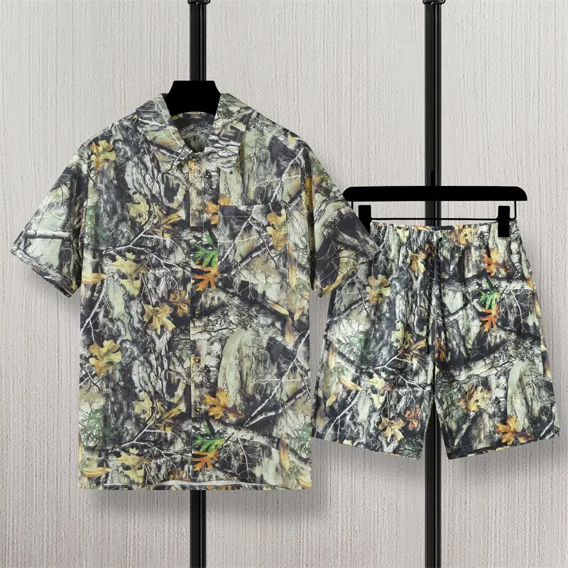 

Summer New Fashion Trend Printed Beach Short Sleeve Shirt Set For Men Loose Sports Breathable High Quality Two-Piece Set M-3XL