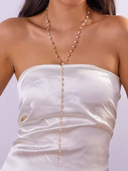 New Luxury Colorful Crystal Long Chain Necklace for Women Vintage Y-Shaped imitation pearls Tassel Necklace Bohemian Jewelry