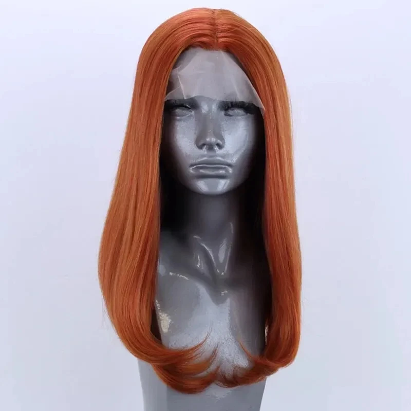 QW  Silky Straight Ginger Orange Wig Soft Synthetic Hair Lace Wigs Swiss Lace 13x4 Lace Front Wig Heat Resistant Fiber Cosplay