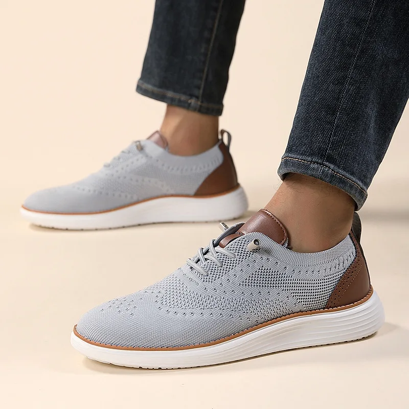 

2024 casual men's shoes selling loafers men's breathable flying mesh shoes fashion sports lace-up casual shoes