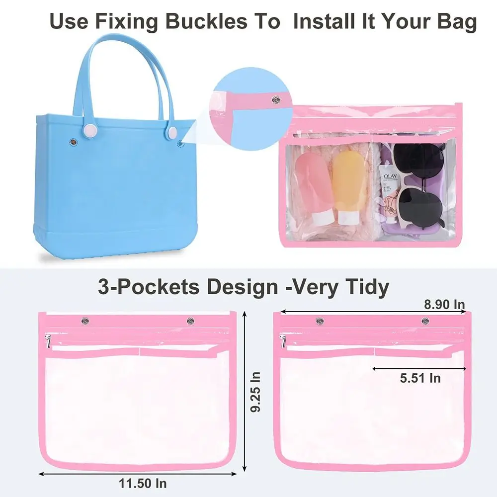 PVC Clear Pouch for Bogg Bag Accessories Waterproof Durable Clear Beach Tote Bag Travel Cosmetic Organizer Connector Storage Bag