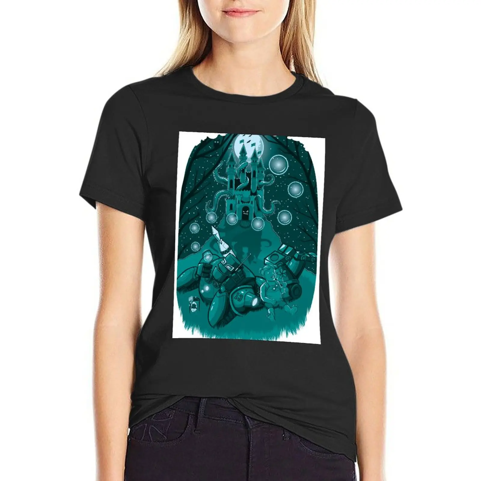 

Blowing bubbles with my robot T-Shirt summer tops summer clothes heavyweights tees Woman T-shirts