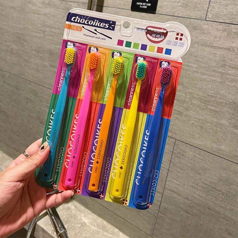 

5PCS/Set Soft Bristle Toothbrushes High Density Gentle Deep Cleaning for Adults Vibrant Candy Colored Household Tooth Brush