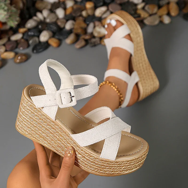 

Women's Shoes Summer Chunky Platform Sandals Women 2025 Large Size High Heeled Sandals Woman Ankle Buckle Wedges Sandalias Mujer