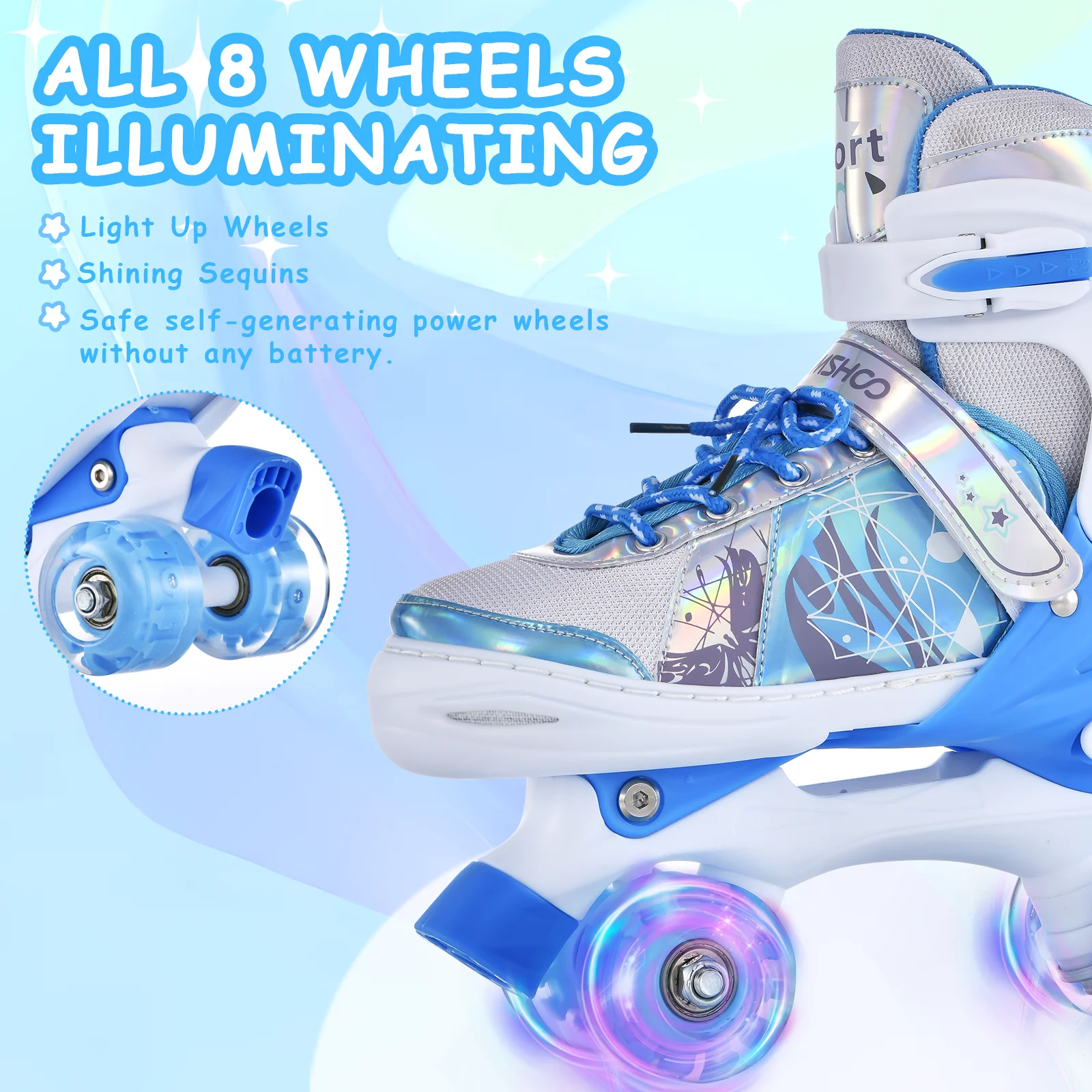 TOMSHOO Patines de ruedas para niñas Patines de 4 ruedas ajustables con todas las ruedas Patines de ruedas LED para niños Principiantes Cumpleaños