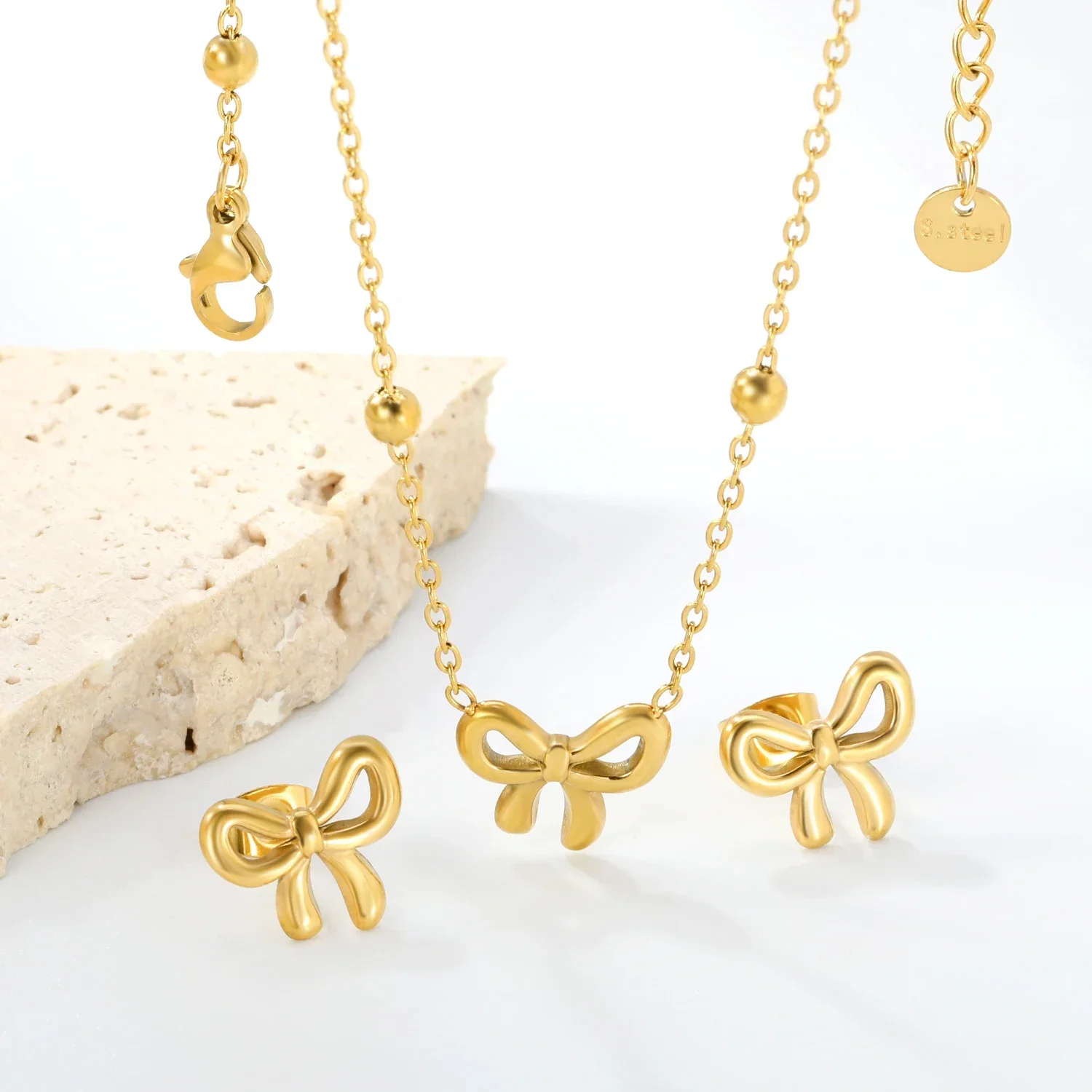 LUXUSTEEL Simple Heart Pendants Necklace Earring Sets For Women Girl Stainless Steel Set Chain Necklace Ear ring Jewelry Gift