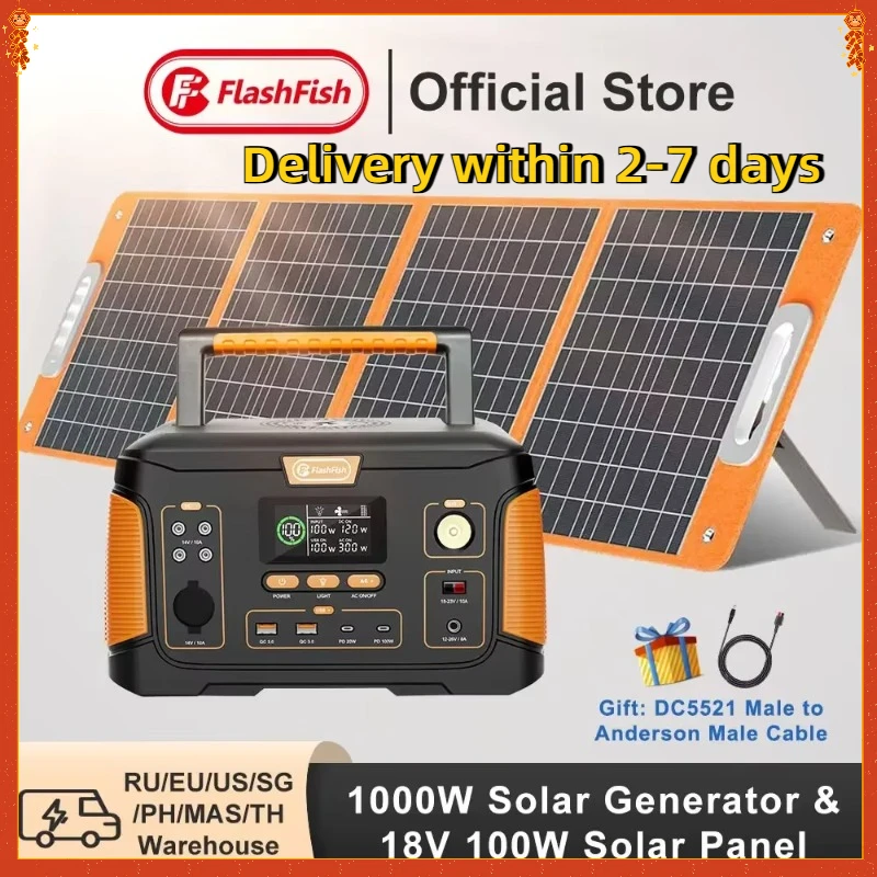 1000W Portable Power Station 932Wh Solar Generator Battery with Solar Panel 100W Complete Kit for Outdoor Camping