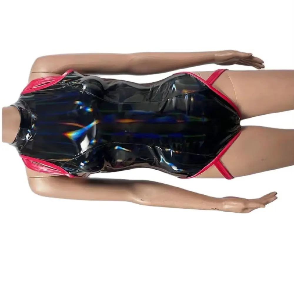 

Women's Sexy PVC Faux Leather Jumpsuit One-Piece Vest Stereo-Splice Chest Design Dazzling Color Cosplay Bodysuit T-Crotch Tights