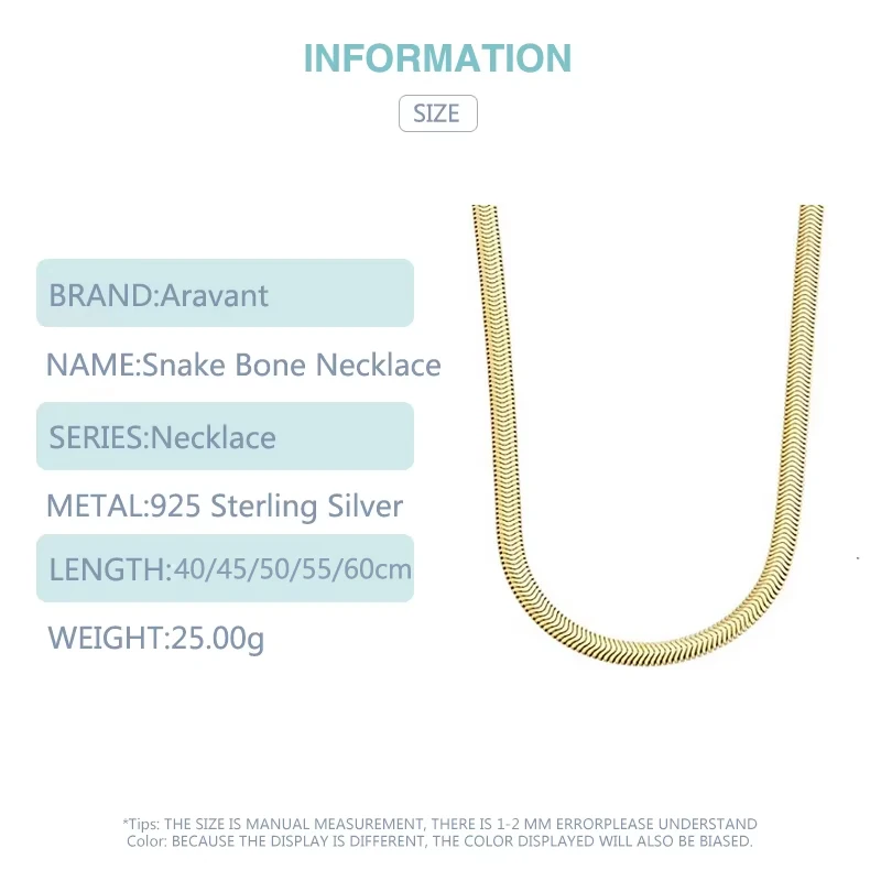 Aravant-collar de cadena de serpiente para hombres y mujeres, joyería de moda, plata 925, oro de 18 quilates, 6MM