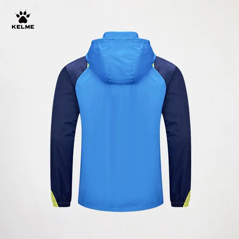 KELME Men Windbreaker Running Jacket Soccer Training Windproof Sports Coat Quick Dry high neck tights Detachable Hooded Jackets