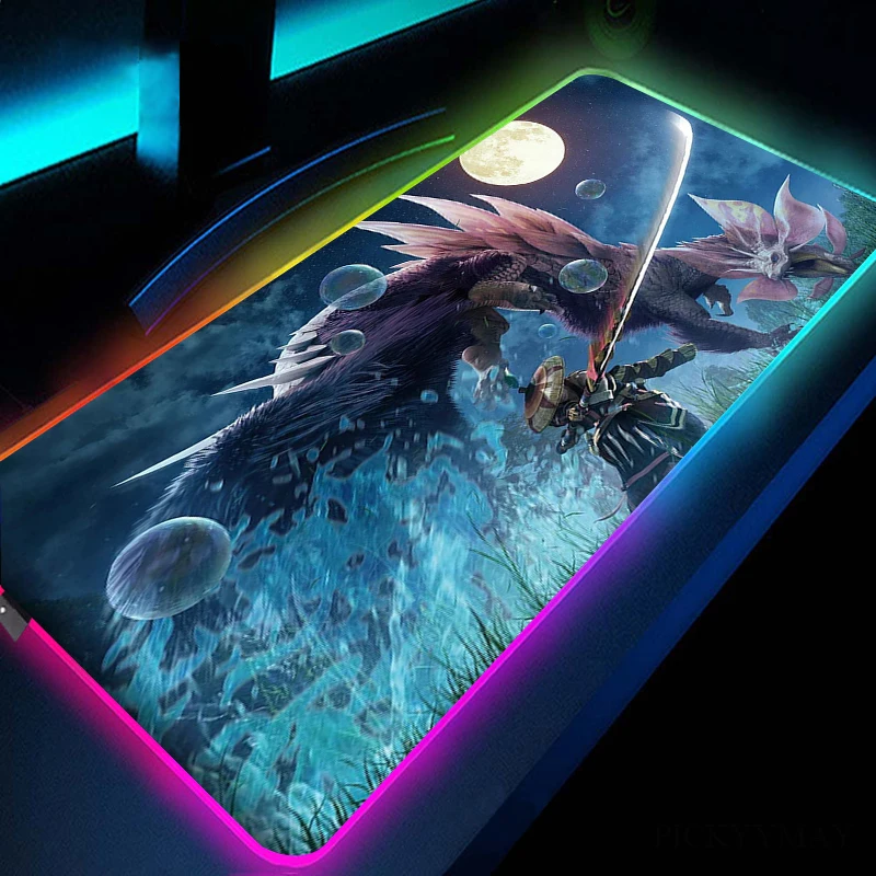 Imagem -03 - Grande Rgb Gaming Mouse Pad Led Mousepad Tapete de Mesa Monster Hunter Gamer Tapete Grande do Teclado Almofada de Mesa com Retroiluminação Xxl