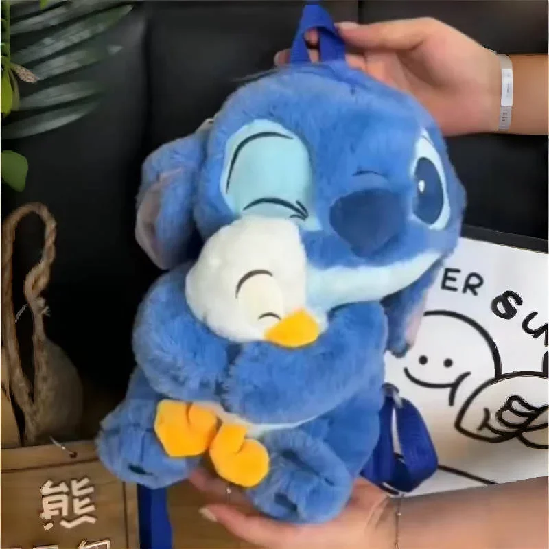 Lilo & Stitch Zaino per bambole di peluche simpatico cartone animato Kawaii Anime Disney Stitch Zaino per bambini alla moda Zaino in peluche con punto d'anatra
