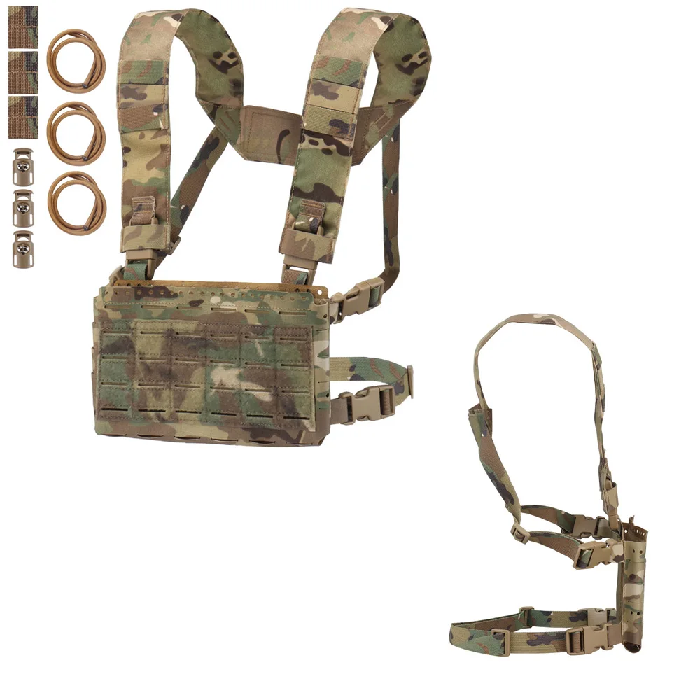 

Front Panel Elastic Triple Mag Pouch Tactical Hunting Chest Hanging Laser Cutting MOLLE Combination Use Of MK5 Split