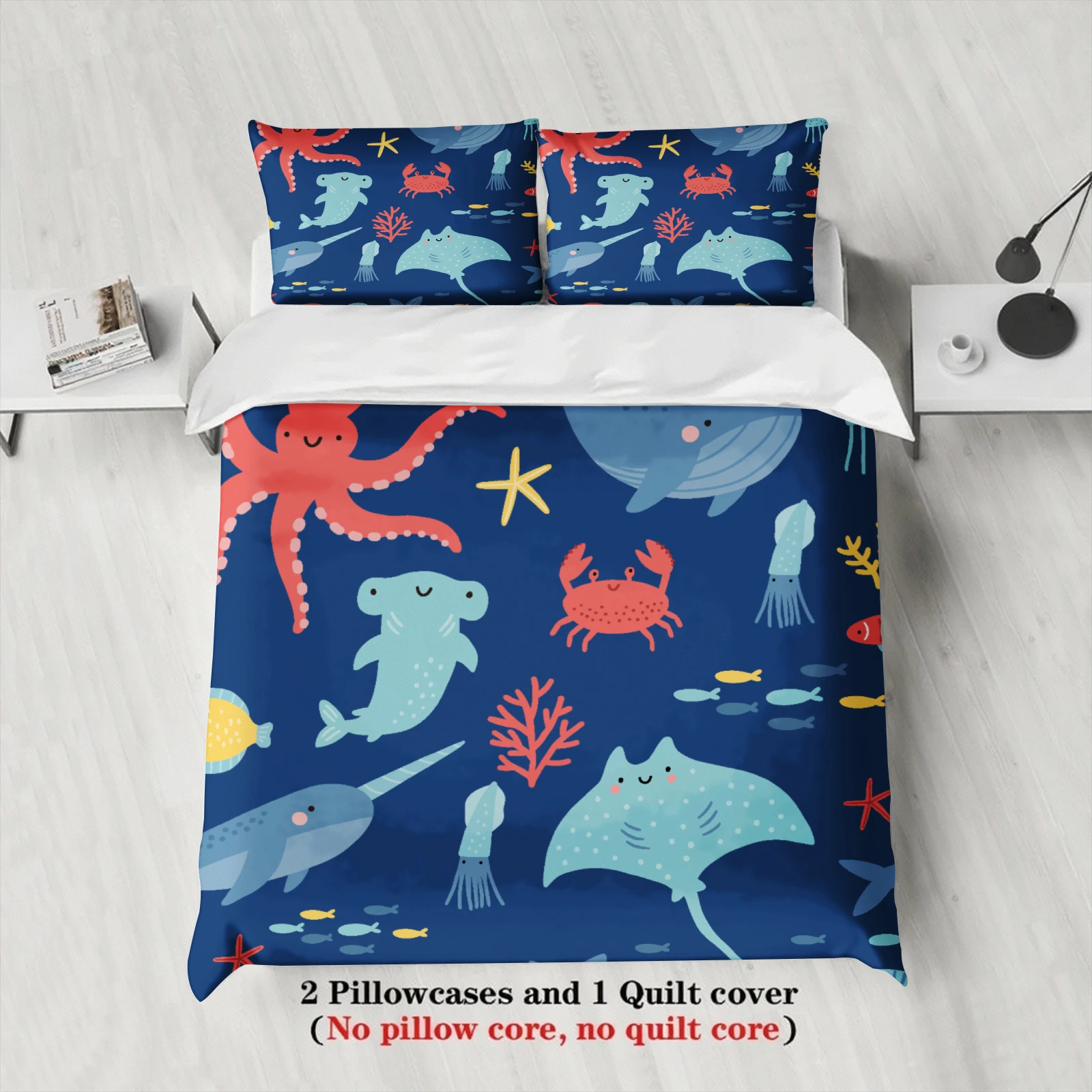 3pcs Ocean Animal Bedding Sets Twin Queen King Full Size 3D Printed Sea Creatures Pattern Duvet Cover Sets With 2 Pillowcases