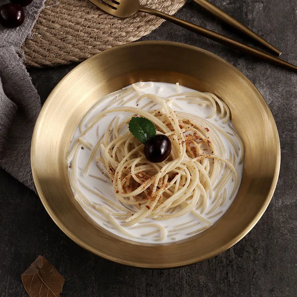 

Heavy Duty Stainless Steel Dinner Plate 10 Inch Round Metal Serving Dish for Western Dining Pasta Salad Dessert Soup Sandwich