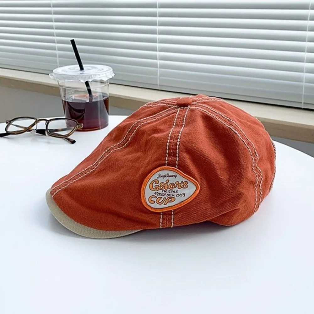 Casual Vintage Krantenjongen Platte Pet Y2k Japanse Stijl Retro Kunstenaar Hoed Kleur Contrast Borduren Baret Pittig Meisje