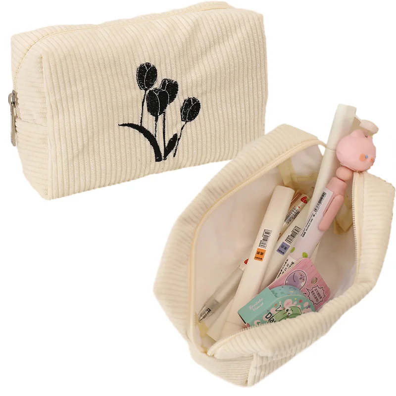 Flowers Pencil Case School Supplies Large Capacity Pencilcase Estuches Corduroy Trousse Scolaire Piornik Stationery Pencil Pouch