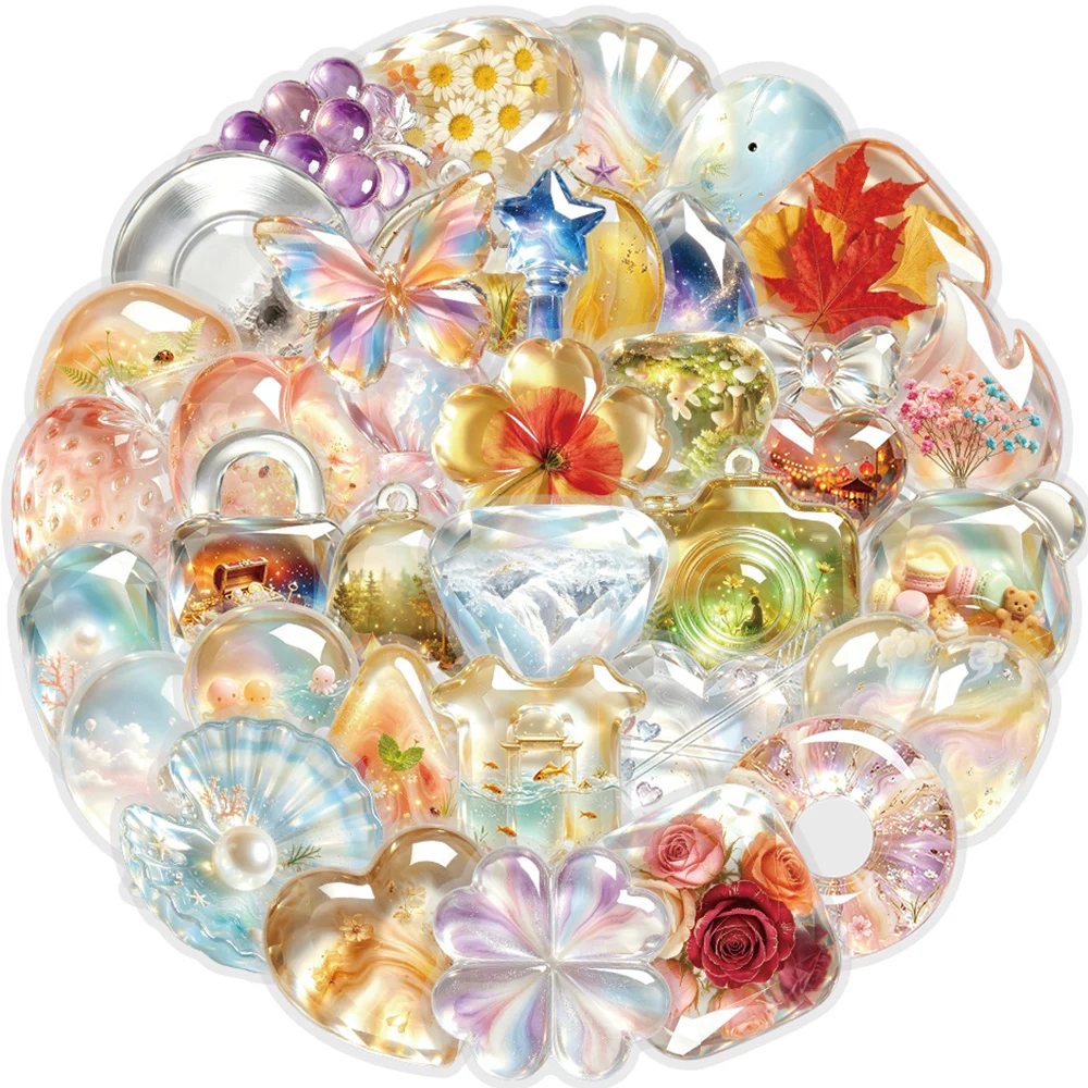 10/30/50pcs INS Style Cute Crystal Cup Pattern Stickers Kawaii Aesthetic Sticker Notebook Phone Guitar Cartoon Transparent Decal