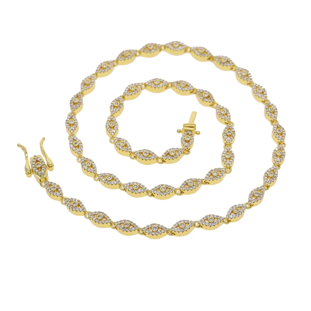 New Micro Paved CZ Cut Evil Eye Charm Chain Necklace for Women Lucky Turkish Eyes Choker Jewelry