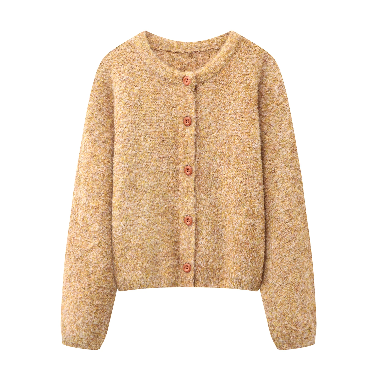 

Recommended Korean Style Loose Women's Knitted Yellow Sweater Coat Early Autumn Fashion Casual Long Sleeve round Neck Button