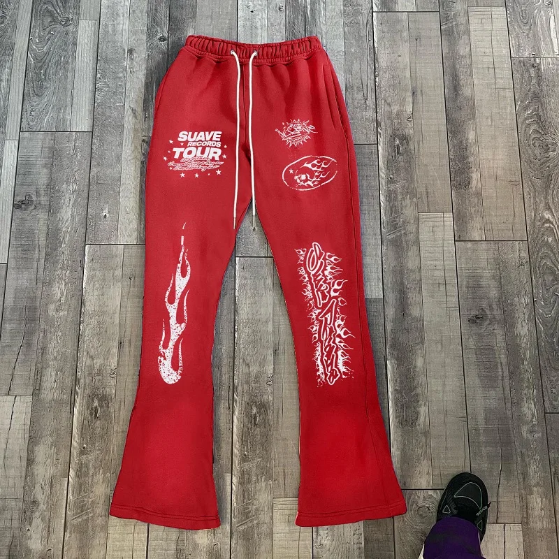 Pantalones acampanados Y2k para hombre y mujer, pantalón holgado con estampado 3D, chándal informal de cintura media, ropa de calle deportiva