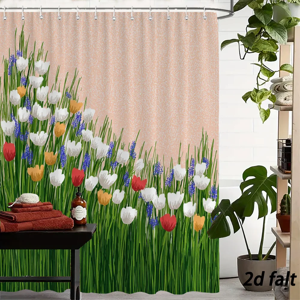 Hand Drawn Spring Wild Tulips & Blue Grape Hyacinth Floral Pattern Bath curtain Cozy Plush Bedspread Portable 