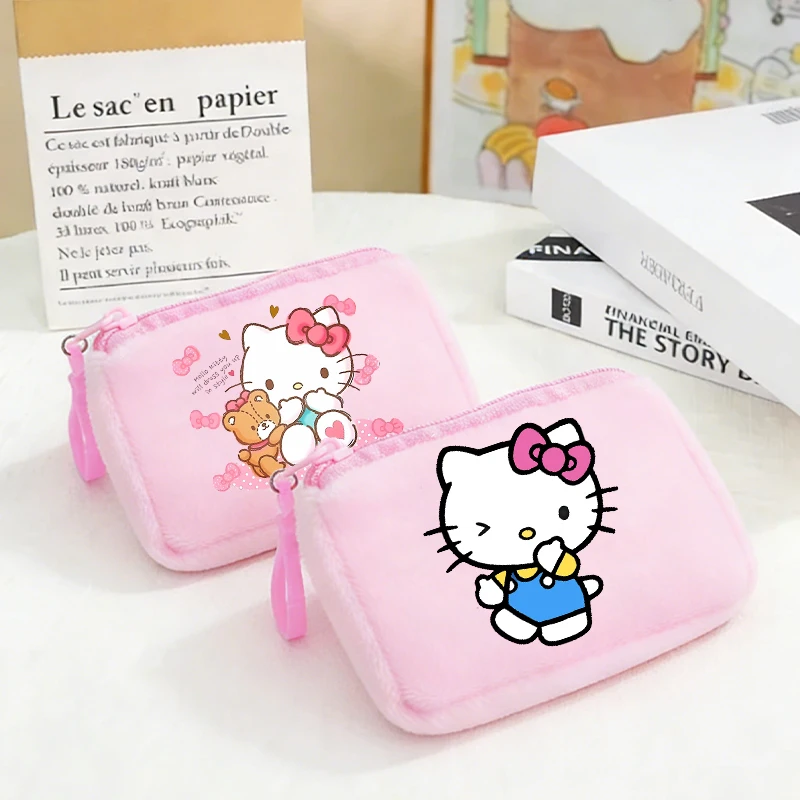 

Cute Kitty Kids Girl Plushd Coin Purse Sanrio Anime Print Y2K Kawaii Portable Wallet Woman Key BankCard Mini Bag Party Game Gift