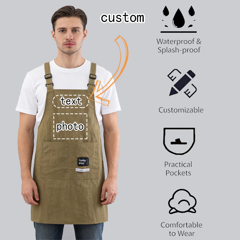 

Customized Kitchen Apron Waterproof Adjustable Ribbon Bar Flower Shop Work Apron Available in Long and Short Styles