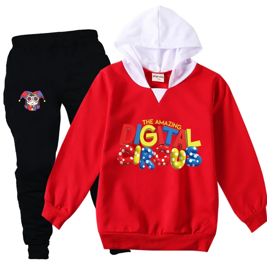 Kinder kleidung setzt Jungen Mädchen filmen den erstaunlichen digitalen Zirkus-Trainings anzug Langarm-Kapuzen hose 2 stücke Cartoon-Pullover-Outfit