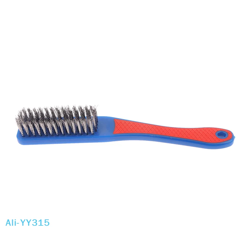 

【Y】Durable Stainless Steel Wire Brush Silicone Handle Red And Blue Paint Removal Tool Scratch Brushes Cleaning Metal Rust Brush