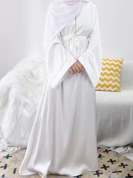 Ramadan eid muçulmano hijab vestido de cetim abaya dubai roupas islâmicas simples fechado branco abayas para mulheres vestidos turcos kaftan robe