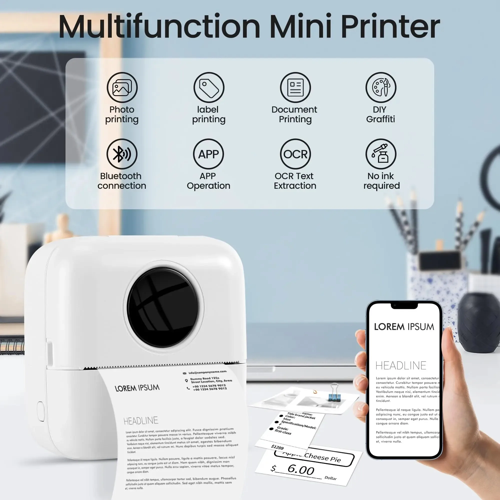 X5 Mini drukarka naklejka na drukarkę, przenośna atramentowa drukarka termiczna Bluetooth naklejki na zdjęcia, notatki, DIY prezenty dla dzieci