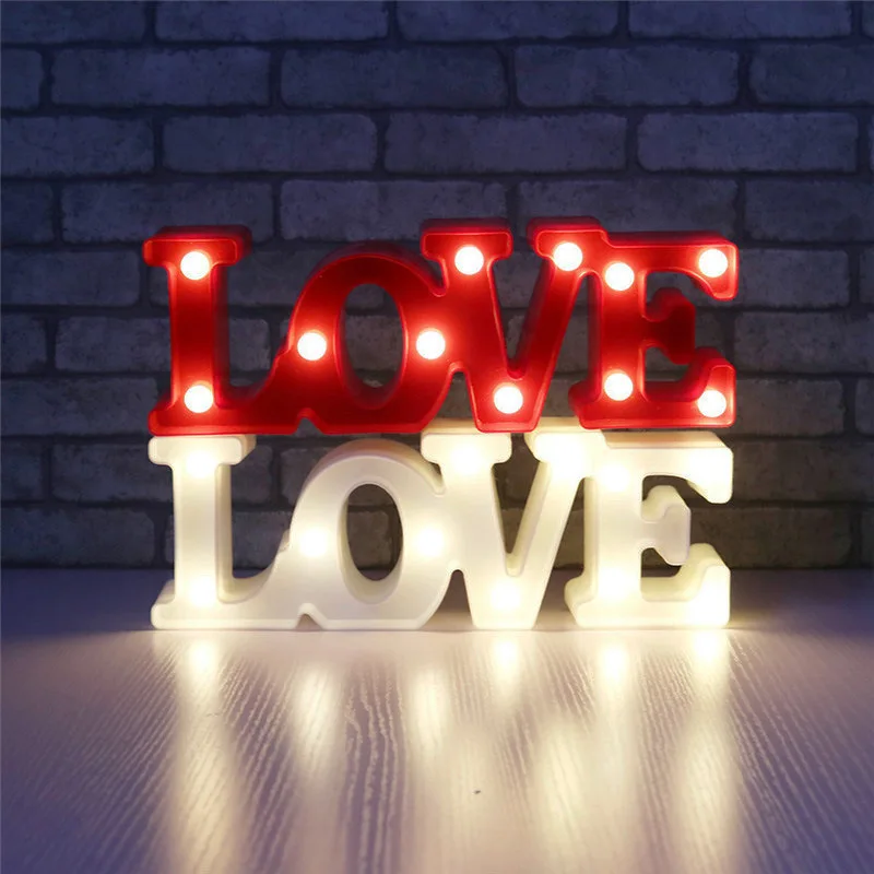 Romantic Valentine's Proposal 3D LOVE LED Letter Sign Night Light Marquee Table Lamp Lanterns Nightlights for Christmas Wedding