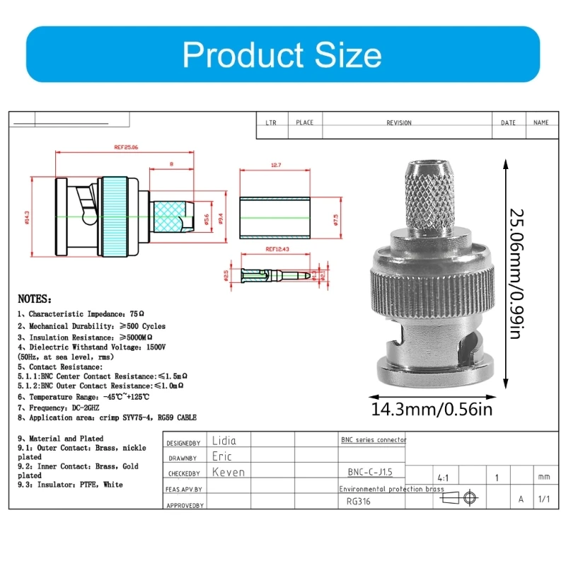 موصل BNC من النحاس إلى Coax RG59 لنقل الإشارة بكفاءة في الكمبيوتر
