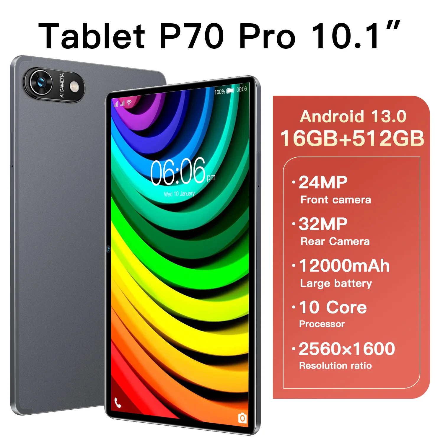 

Игровой планшет P70 Pro, система Android 13, 10,1-дюймовый HD-экран, двойная SIM-карта, двойной режим ожидания, 16 ГБ памяти, аккумулятор 12000 мАч, 24 МП + камера 32 МП