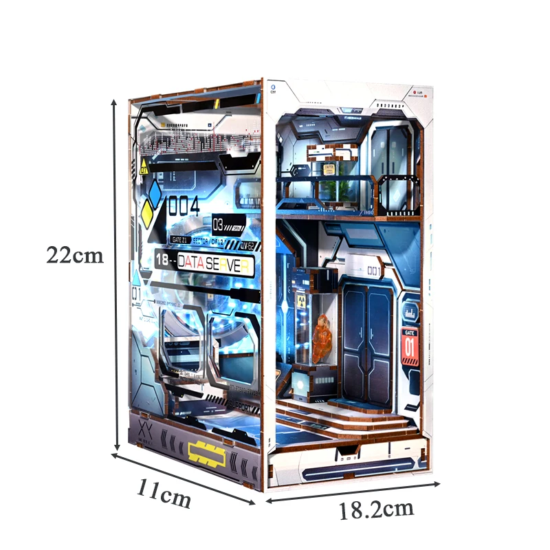 DIY Wooden Sci-fi Alien Hub Book Nook Shelf Insert Miniature Model Kits With Light Bookshelf Bookend for Friends Birthday Gifts