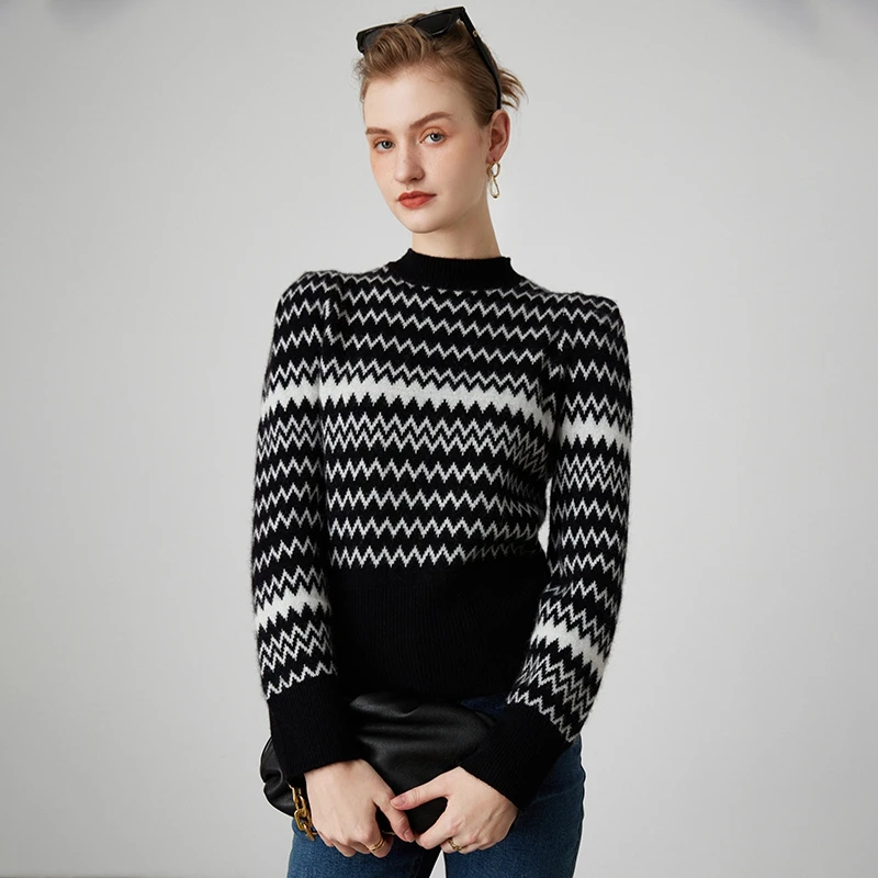 

Fashionable Stripes! Half High Neck 100% Pure Cashmere Sweater for Women's Autumn and Winter New Pullover Knitted Base Sweater