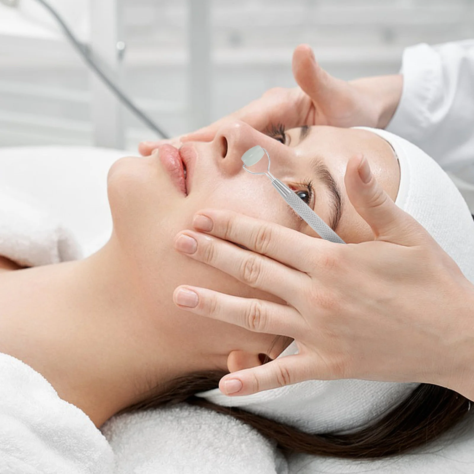 Masajeador de ojos de piedra de Jade para mujer, Corrector de nariz, rodillo Facial refrescante, herramienta de cuidado de la piel, palo de belleza portátil, 2 uds.