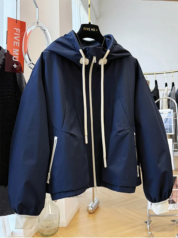 

Мужская ветровка большого размера с капюшоном, контрастными вставками, осенне-зимняя, новая, в корейском стиле, повседневная куртка